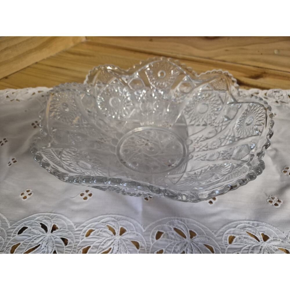 Imperial Pressed Glass Clear Hobstar Ruffled Sawtooth Edge 9" Bowl